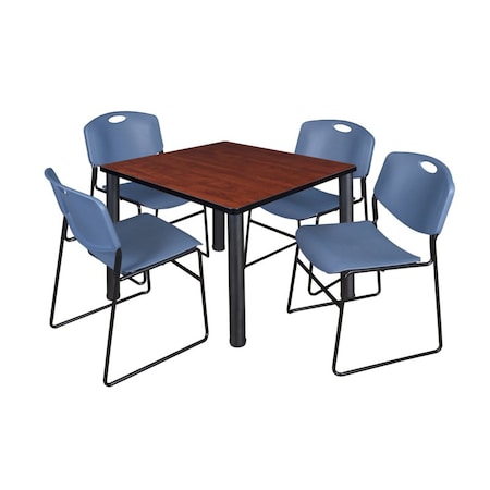 Kee/Zeng Square Cherry Table/4 Blue Chairs, Square, 36", 36" W, 29" H, Cherry TB3636CHBPBK44BE
